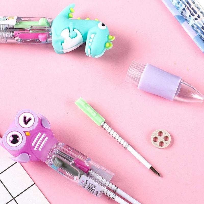 3 Pcs Cartoon Mini Four-color Ballpoint Pen Cute Portable 4-color Ball Pens Student Hand Account Multi-color School Stationery