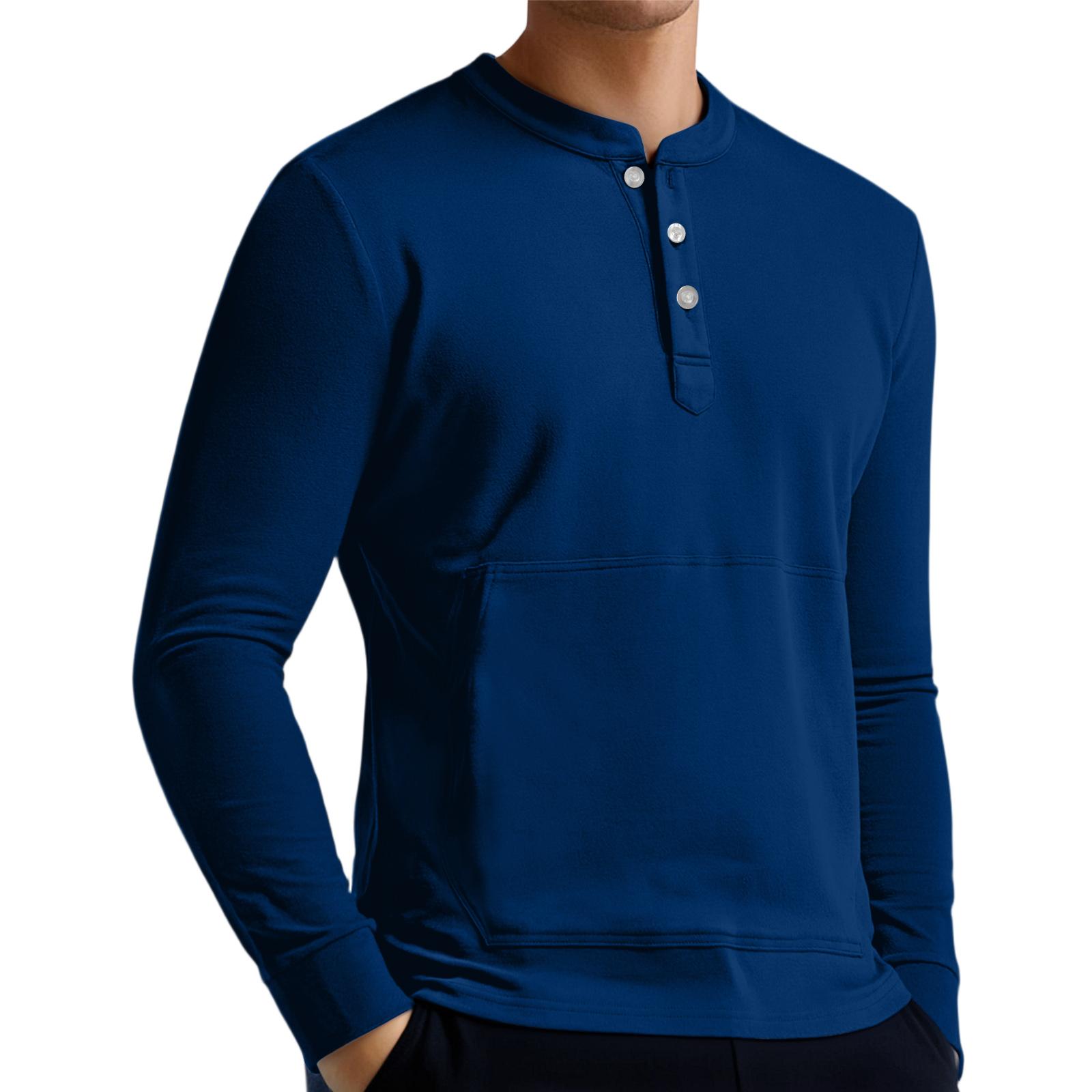 

Men s Casual Button-Down Sweatshirt Solid Color Long-Sleeved Shirt Pullover M