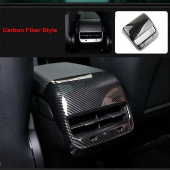 Carbon Fiber Rear Armrest Air Vent Outlet Cover Trim For Tesla Model 3 2017-2022