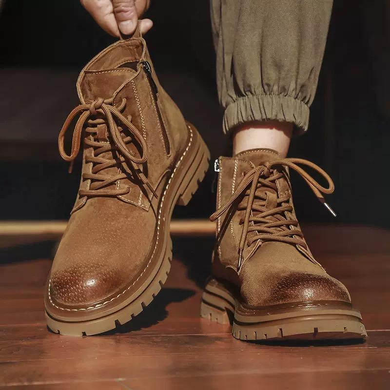 High Quality Genuine Leather Men Chelsea Boots Ankle Boots for Men Trendy Motorcycle Boots High-top Hiking Work Casual Men Botas