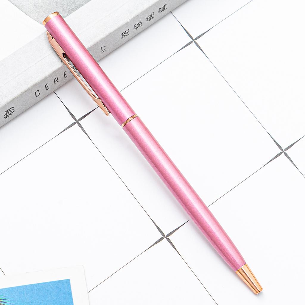100Pcs/Lot New Slim Metal Ballpoint Pens Rose Gold Silver Advertising High Quality School Office Supplies Free Customized Logo