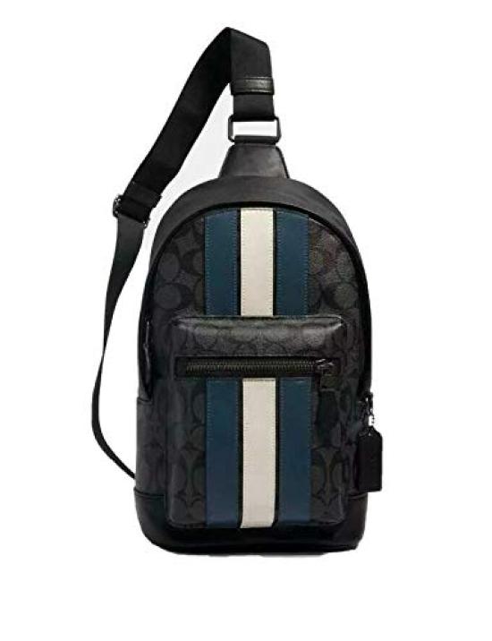 

Сумка-пояс Coach из фирменной парусины с черными университетскими полосками