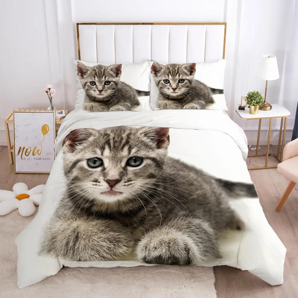 White Pet Cat Beding Set Colorfast Adult Peoples Children Winter Soft Duvet Cover Sets Children Kids,twin Ful Quen King Bedrom Set Home Textile