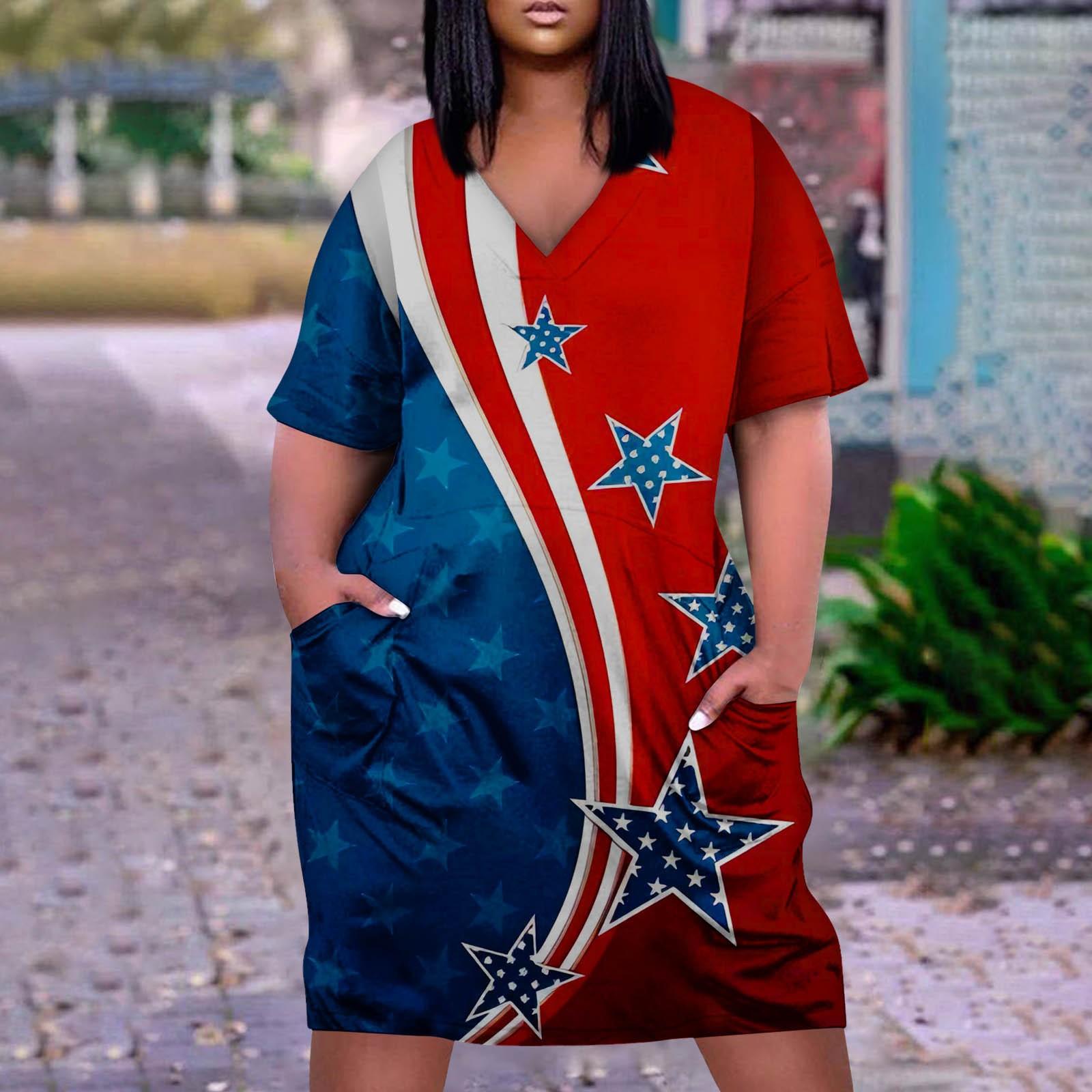 Женское летнее повседневное платье больших размеров с V-образным вырезом и коротким — фото 7