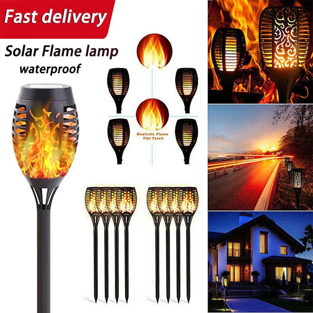 

96 светодиодных садовых солнечных фонарей, уличные мерцающие огни, факелы, солнечные дорожки, танцующее пламя, освещение от заката до рассвета, мерцающие факелы 12LED-1PCS