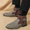 New Trend Designer Men's Pointed Mixed Patchwork Ankle Boots British Fashion Botas Casual Luxury High-top Punk Rock Shoes