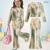 Girls Round Neck Long Sleeve Printed Top Flared Pants Two Piece Set
