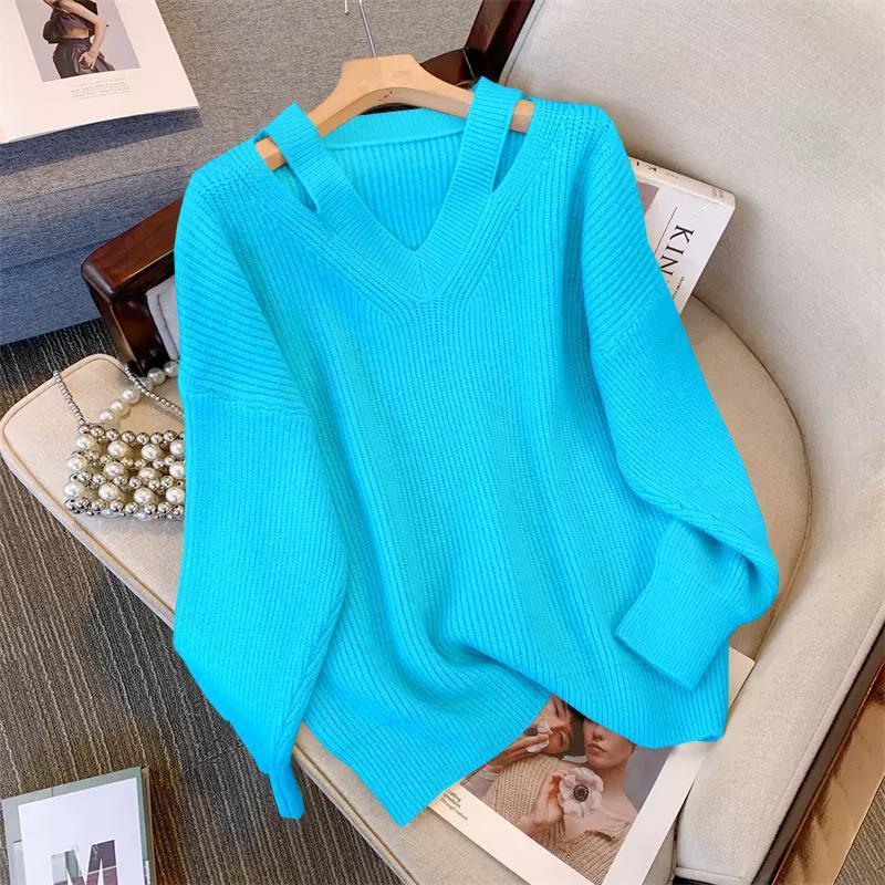 V Neck Casual Women  Sweaters Boho Holiday Knitwear Sweater Oversize Long Sleeve Solid Jumper Top Winter
