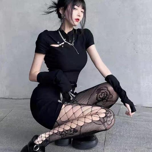 Female Vintage Fishnet Lace Pattern Tights Hollowed Rhombus Striped Geometric Jacquard Pantyhose Anti-pilling JK woman Legging