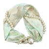 Magnetic Clasp Pearls Chain Necklace Floral Satins Scarf Elegant Silk Skinny Narrow Neckerchief for Fashionable Women