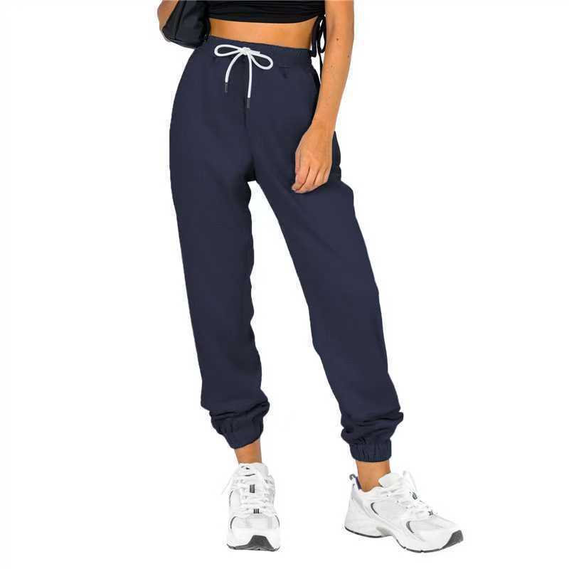 Women's solid color high-waisted sports and casual sweatshirt pants