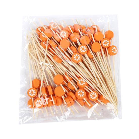 100PCS Disposable Fruit Tags with Cartoon Fruit Decor Cocktail Picks Durable Bamboo Skewers D