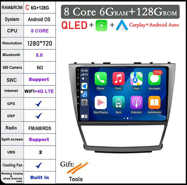 DSP 10 Inch For Toyota Camry 40 2007-2011 IPS/QLED Screen Car Radio Android 14 Autoradio Multimedia Video Navigation GPS