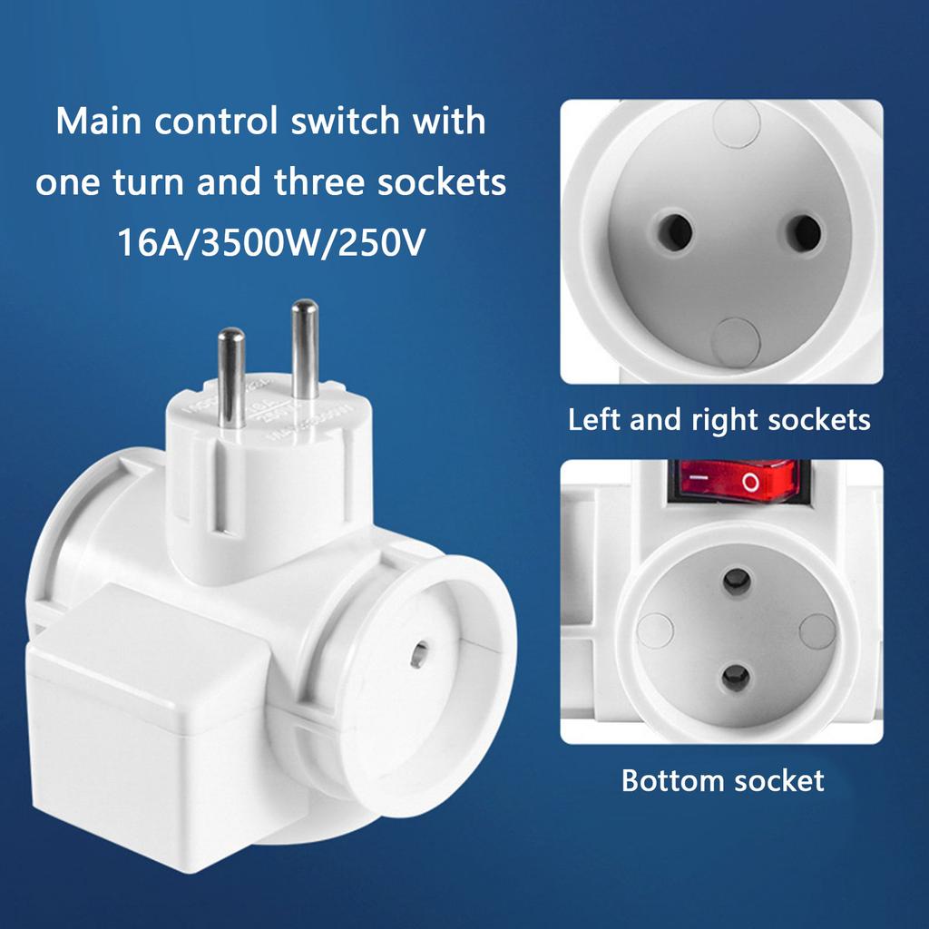 Compactly Eu Plugs Adapter Converts Single Outlet to Triples Socket Travel Plugs for International Travel 16A Expander