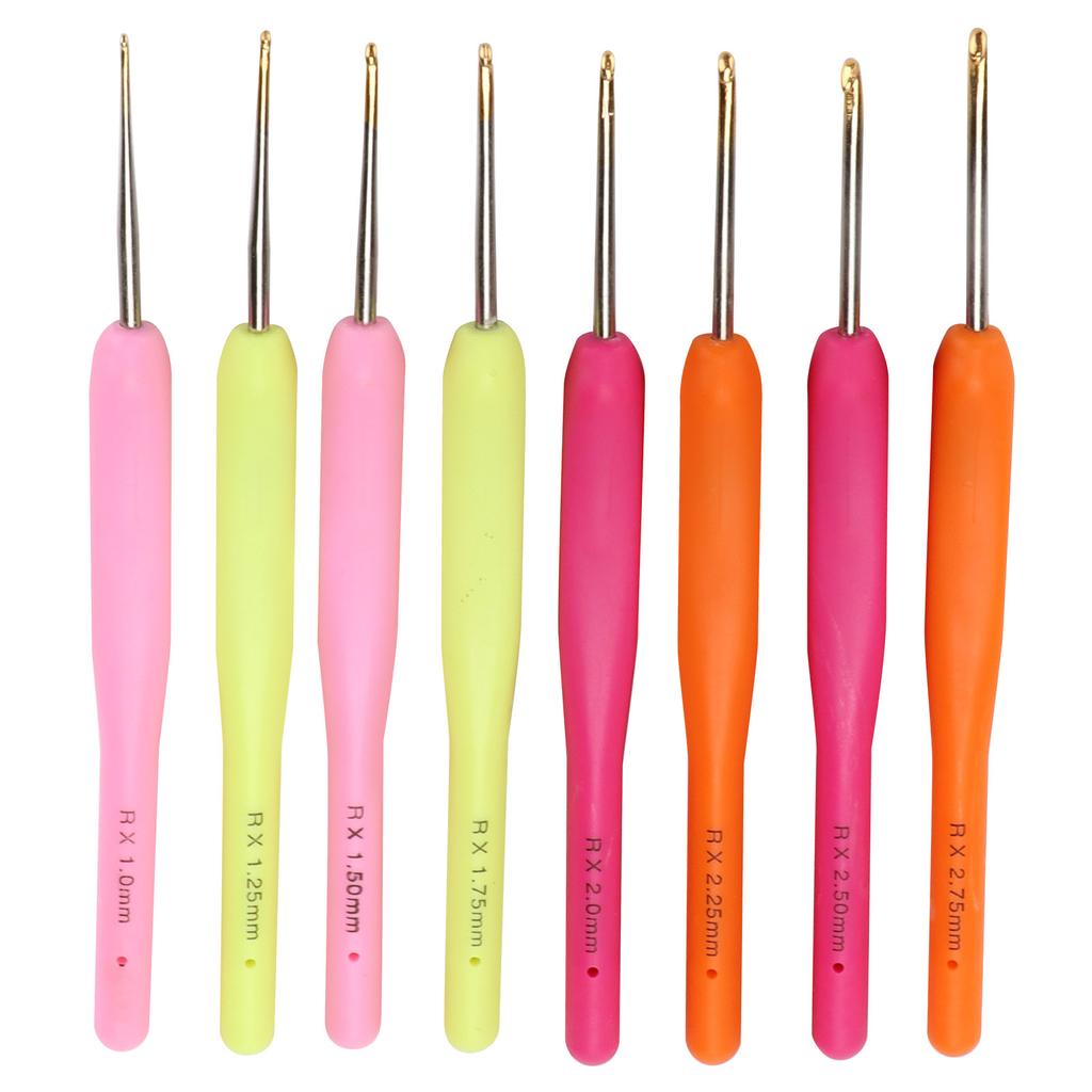 8 Stück Häkelnadeln, 1 mm bis 2,75 mm, bunter Kunststoffgriff, feine Häkelnadeln für Strickanfänger