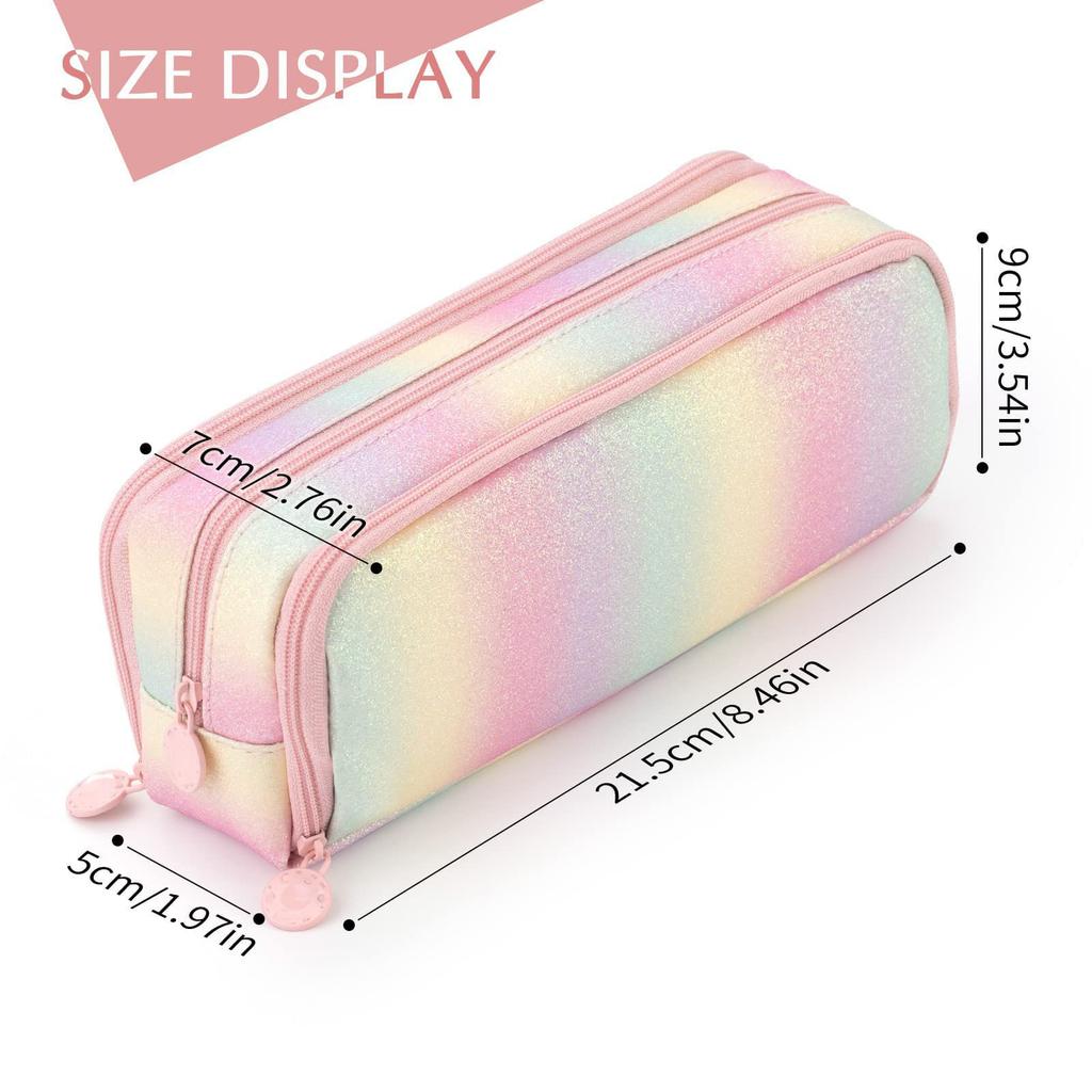 Large Capacity Pencil Case 3 Compartment Pouch Pen Bag for School Teen Girl Boy Men Women,Rainbow