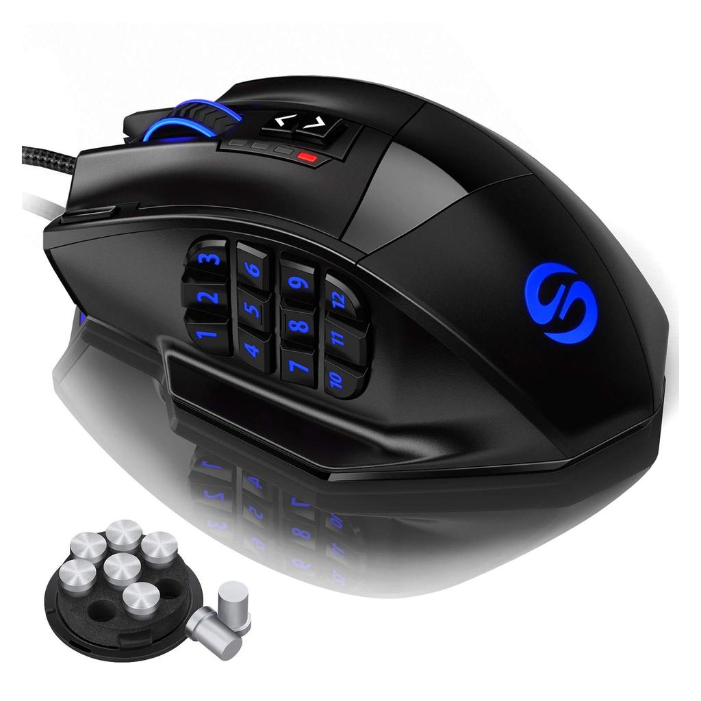 UtechSmart Wired Gaming Mouse with Side Adjustable up to 16400 for MMOs and PCs Buttons, DPI, High-Precision Laser,