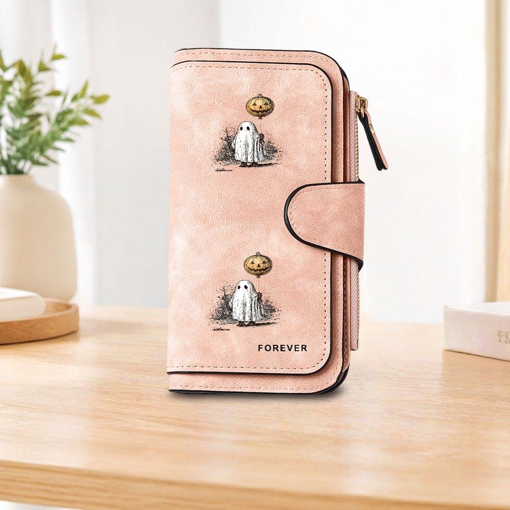 Halloween Pumpkin Ghost Long Zipper Wallet Large Capacity Card Holder Unisex Clutch Bag Fashionable Zipper Coin Purse Suitable for Daily Use Durable