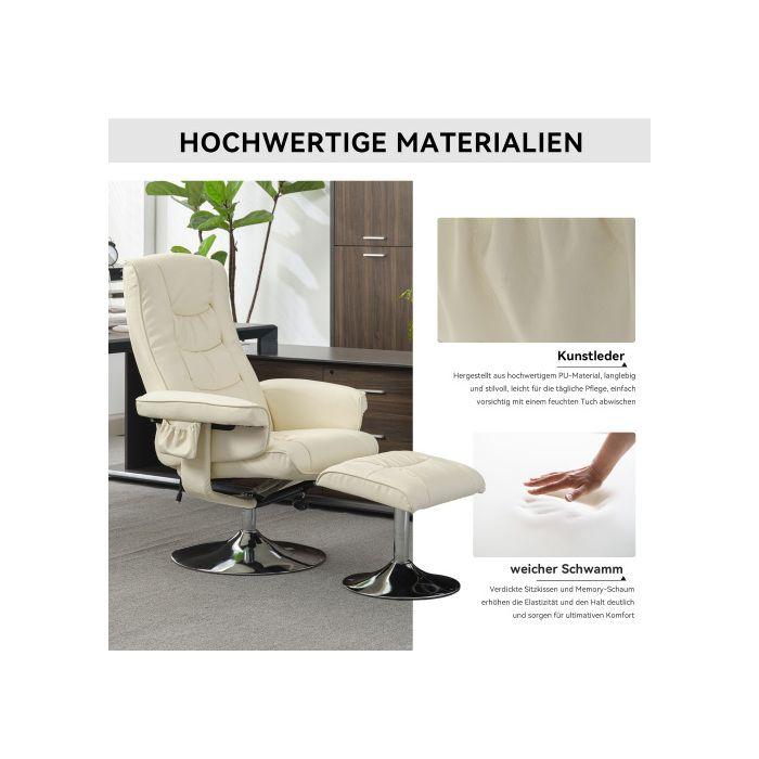 Padded PU Massage Armchair with Footrest, Equipped with a Footrest with a Five-point Massage Mechanism, Beige