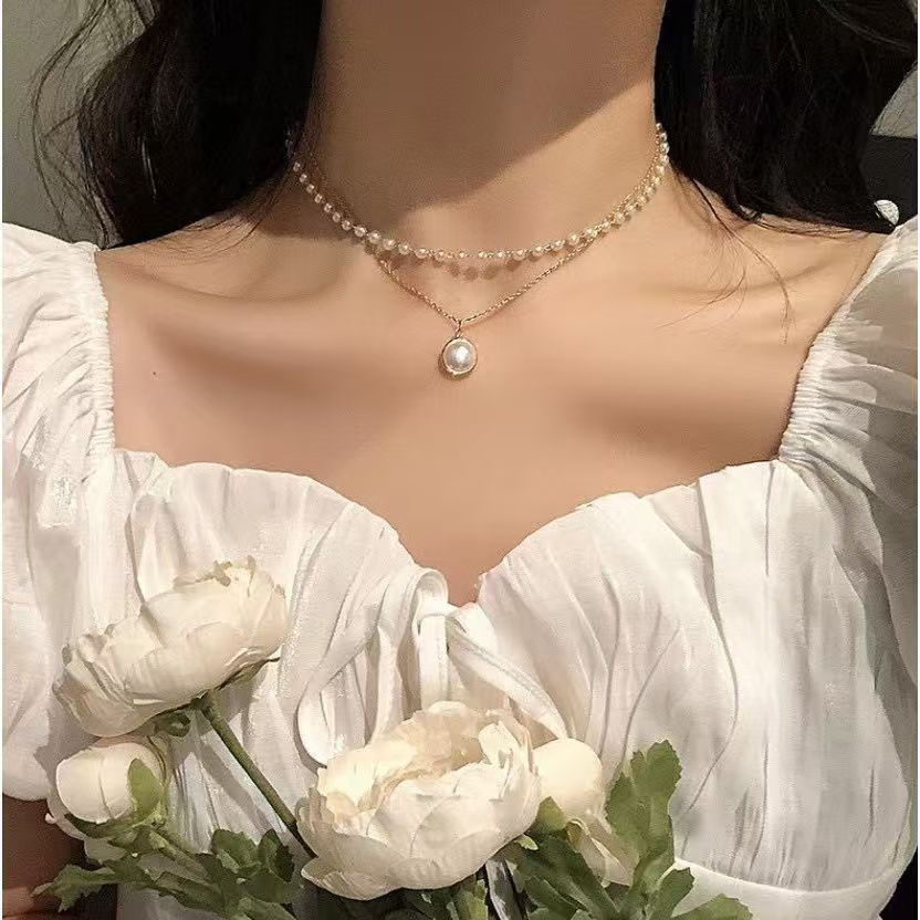 Double Layered Pearl Necklace For Women Wedding Jewelry Delicate Bridal Necklace