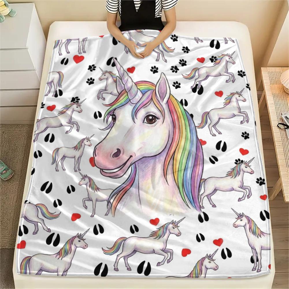 

1PC Cartoon Mustang Unicorn Print Flannel Blanket, High quality All Seasons, Home Decor, Warmth and Comfort, Perfect for Christmas Gifts 80cm x 120cm