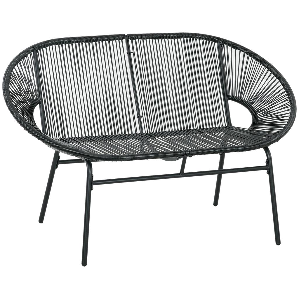 Poltrona in Rattan Sedia Relax in Stile Boho, 132 cm x 72 cm x 83 cm, Nero