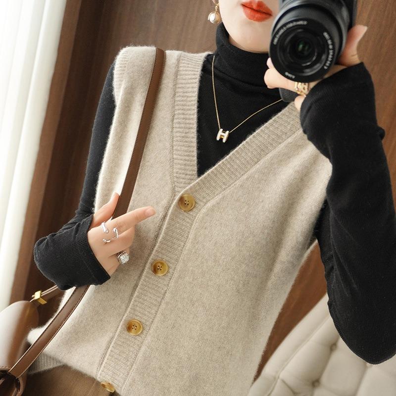 Women S V Neck Sleeveless Knit Vest Loose Solid Color