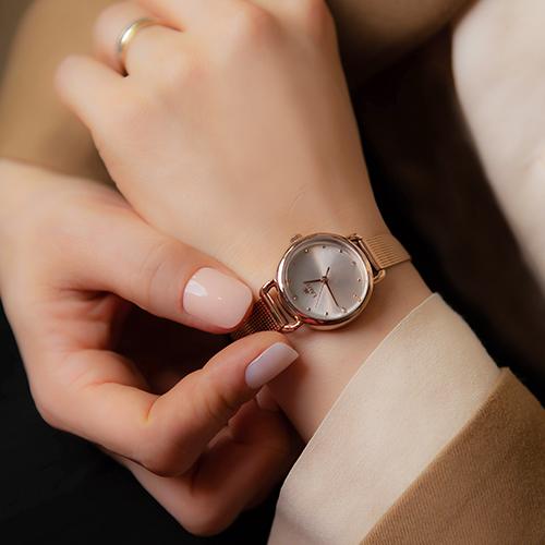 Lanjjeu Rose Gold Domed Glass Formal Casual Women'S Mesh Watch La1280 Rg