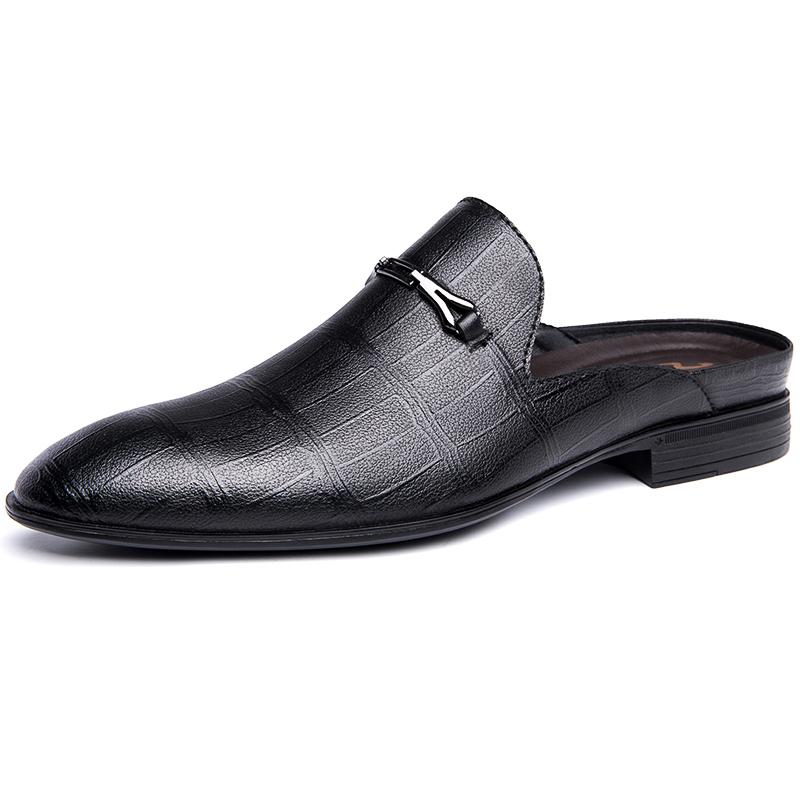 FashionHigh Quality Half Drag Casual Sandals Shoes Men Slippers Genuine Leather Mens Shoes Lazy Penny Shoes Comfortable Slip on Loafers