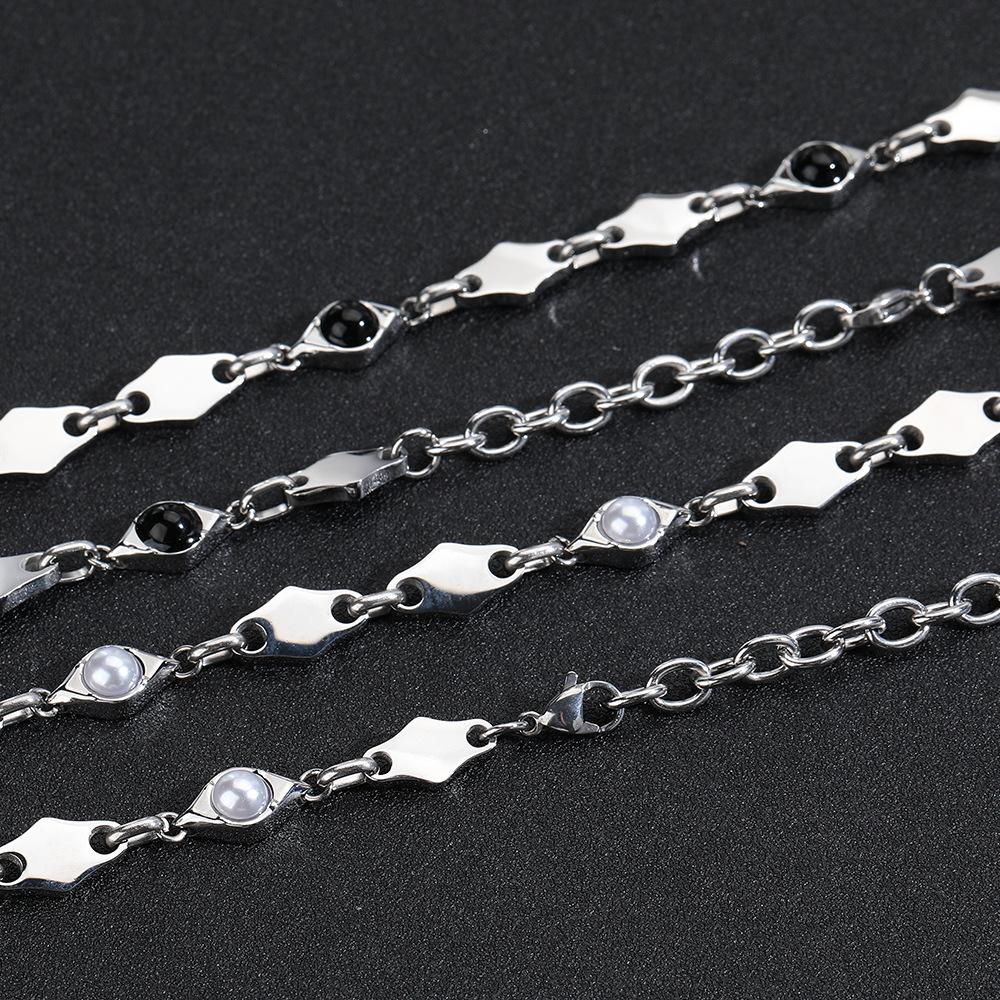 Hot Selling Stainless Steel Rhombus Splicing Obsidian Bracelet for Men and Women, Non-Fading Jewelry, High-End Simple Bracelet