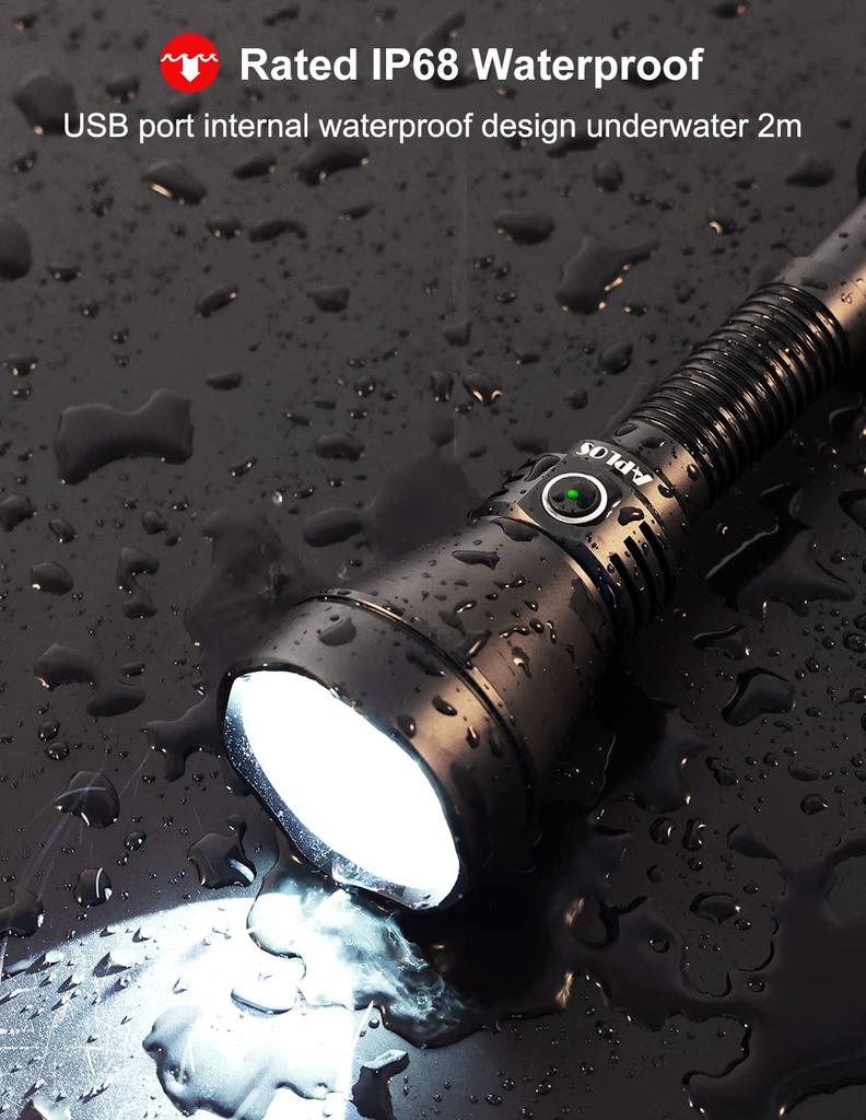 APLOS T05 Tactical Flashlight with 1022m Beam 3000 Dual USB Rechargeable Ultra-Long Distance, Lumens, Switch,