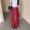 Retro Red Multi-pocket Work Clothes Wide-leg Pants for Women In Spring and Autumn High Street Design Sense Straight-leg Relaxed Pants