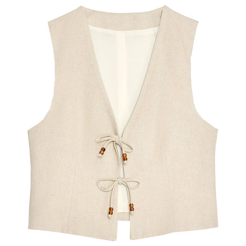 Zaprha 2025 Summer New Women Clothes Fashion French Style Beaded Simple Sleeveless Vest Vest 3431998