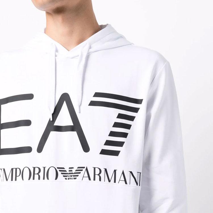 Emporio Armani EA7 Logo Letter Print Hooded Long Sleeve Sweatshirt Men Sweatshirt White 6KPM69-PJBWZ-1100