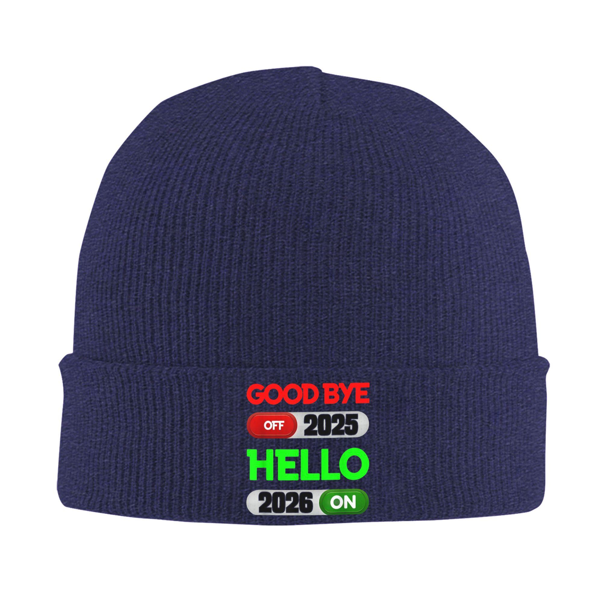 

Men Women Happy New Year 2026 Goodbye 2025 Hello 2026 Beanie Hats Vintage Knit Hat Autumn Winter Gym Caps Warm Bonnet Hats One Size