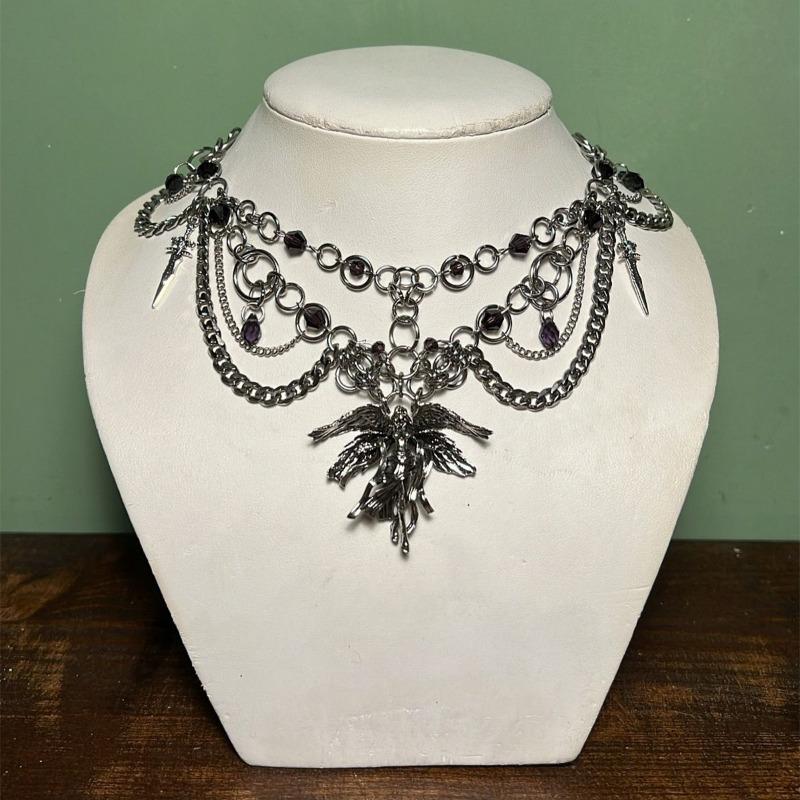 

Хэллоуин Ожерелье Новое Готическое Металлическое Подвеска Ангел Нишевый Премиальный Чувство Многослойная Цепочка на Ключицу Женская