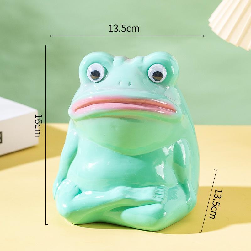 Ceramic Handicrafts Cartoon Frog Figurines Piggy Bank Big-mouthed Frog Ornament Abstract Animal Sculpture Home Decoration