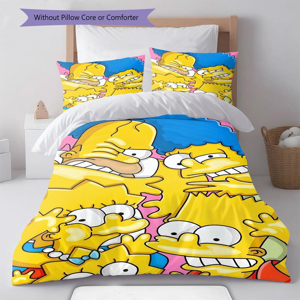 The Simpsons Cartoon Poster Pattern Bedding Home Decoration Birthday Gift ( 1 Duvet Cover + 2 Pillowcase, Without Core),fan Merchandise.