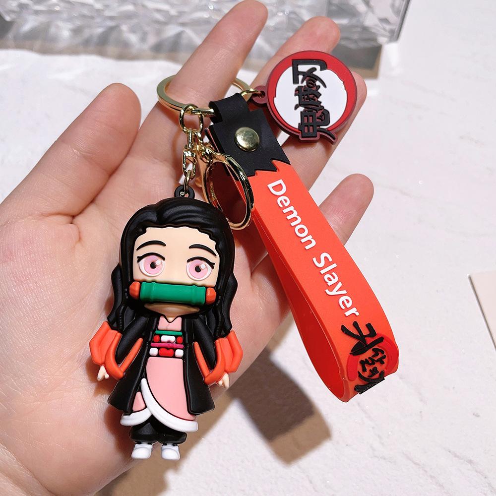 6PCS Demon Slayer Animation Design Figure POLYVINYL CHLORIDE Car Key Ring Adorable Animation Rubber Material Keyring Bagpack Innovative Couple Pendant