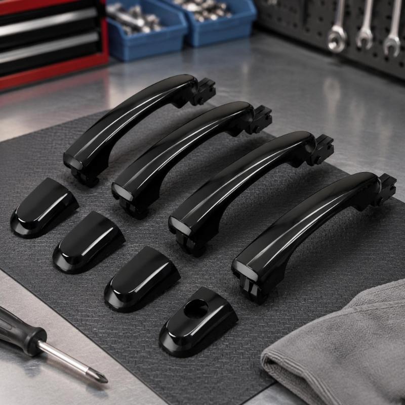 4Pcs Car Door Handle Set with Black Exterior Pieces Referencing 82651-1F010, 82661-1F010, 83651-1F010 and 83661-1F010 for Position Matching