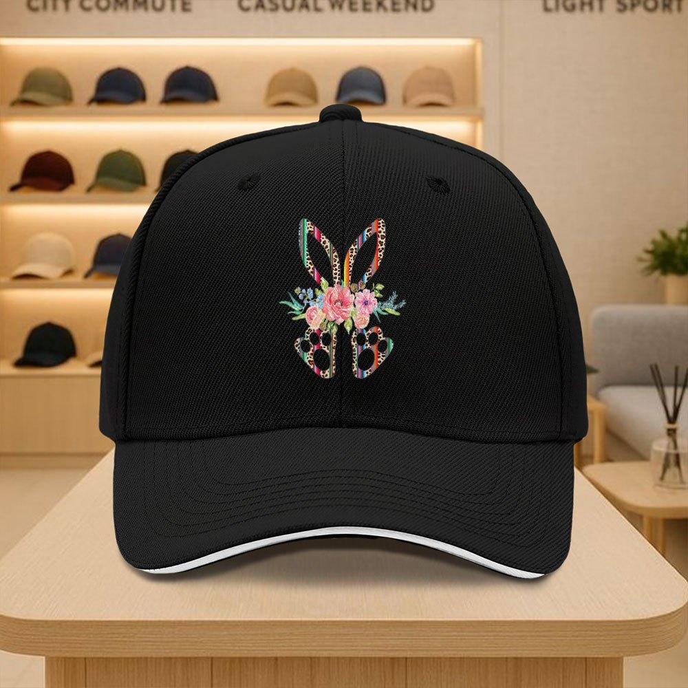 Floral Leopard Bunny Easter Baseball Cap Polyester Lightweight Outdoor Casual Unisex Cap