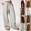 European American Women Pants Autumn Winter Elastic Waist Fleece Lined Loose Wide Leg Sport Casual Trousers