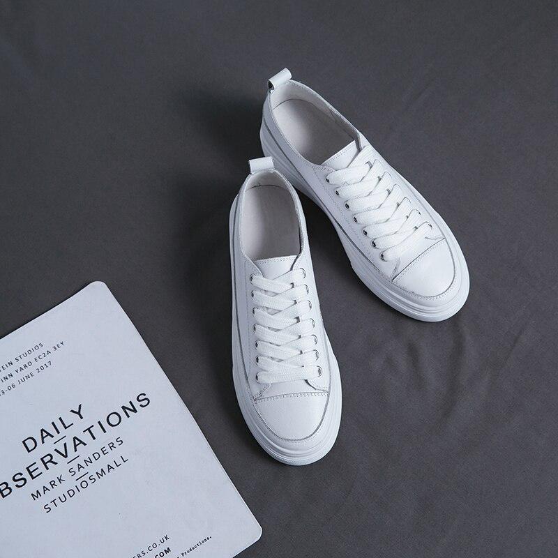 Genuine Leather Shoes Spring Autumn Cow Leather Flat Bottom Loafers White Shoes Ladie Sneakers Vulcanized Shoes