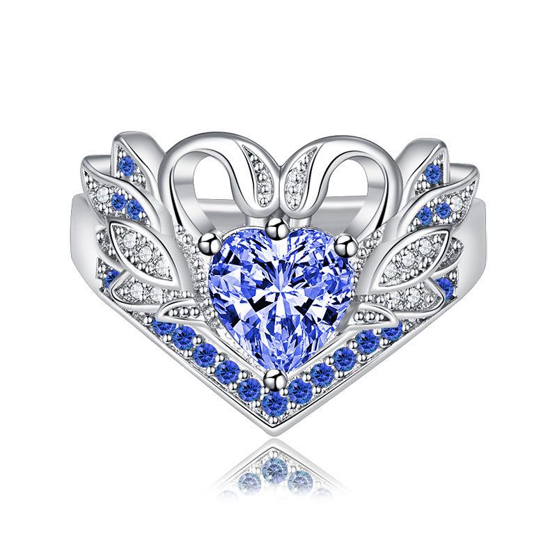 

Модное кольцо с открытием в форме сердца, украшенное кристаллами, для женщин синий