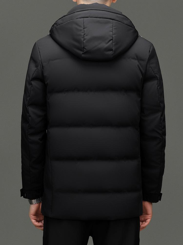 Men's Mid-Length Winter Down Jacket with Detachable Hood - Thick, Warm White Duck Down for Casual Wear