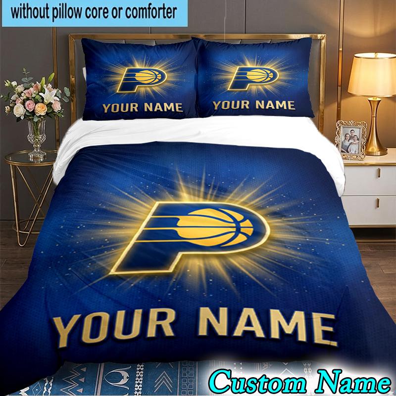 Custom Name 3PCS Pacers Basketball Team Bedding Set,Including Duvet Cover And 2pcs Pillowcases Perfect for Bedroom,Dormitory,Fan Christmas Gift