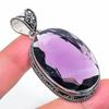 Lab Created African Amethyst Vintage Pendant 2.3" Silver Tone Oval Cut Gemstone