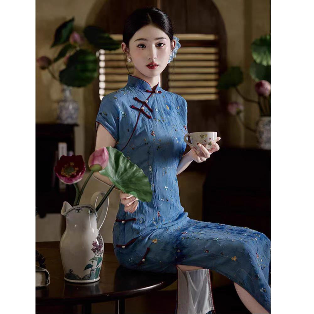 Blue cheongsam 2026 new improved young girl summer thin new Chinese style dress can be worn every day
