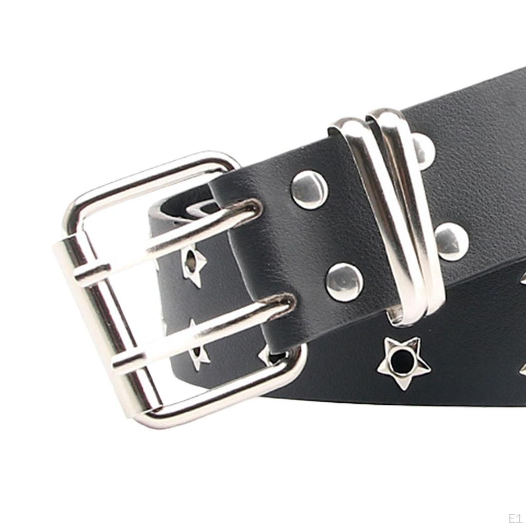 Double Eyelet Belt Women Punk PU Waist Adjustable Skirt Waistband for Cosplay