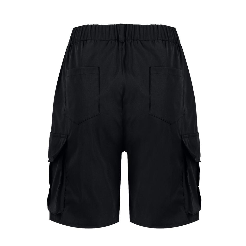 Bermuda Shorts For Women Cargo Shorts Knee Length 6 Pockets Elastic Waist Long Shorts For Summer Casual